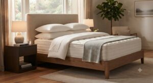 A well-organized and comfortable bedroom setting promoting restful sleep and recovery.