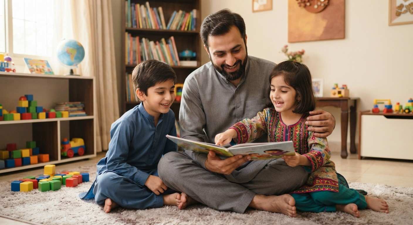 A parent and child sharing a moment of connection while reading a book together.