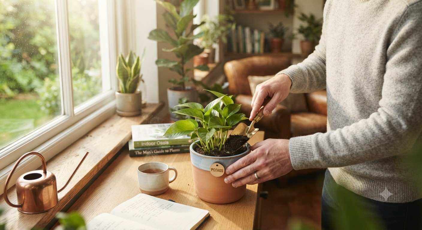 A modern living room filled with various indoor plants for air purification.